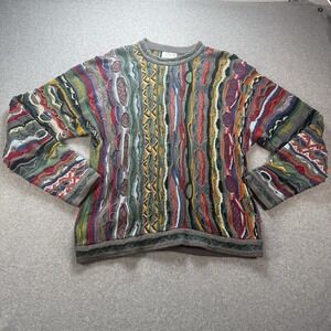 COOGI Men's Crewneck Sweater  Large 3D Knit Multicolor Mercerised Cotton Vintage